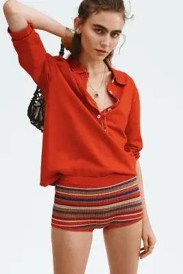 Mini short en maille côtelée - Rouge/rayé — photo 2