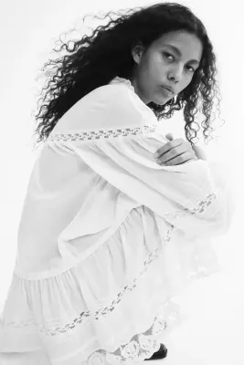 Robe tunique avec dentelle - Crème — photo 2