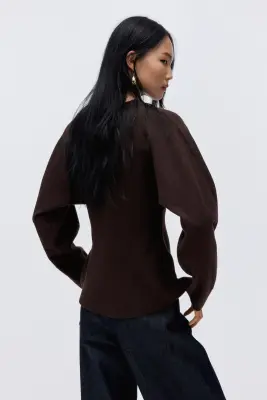 Top à encolure en V en maille - Marron foncé — photo 3