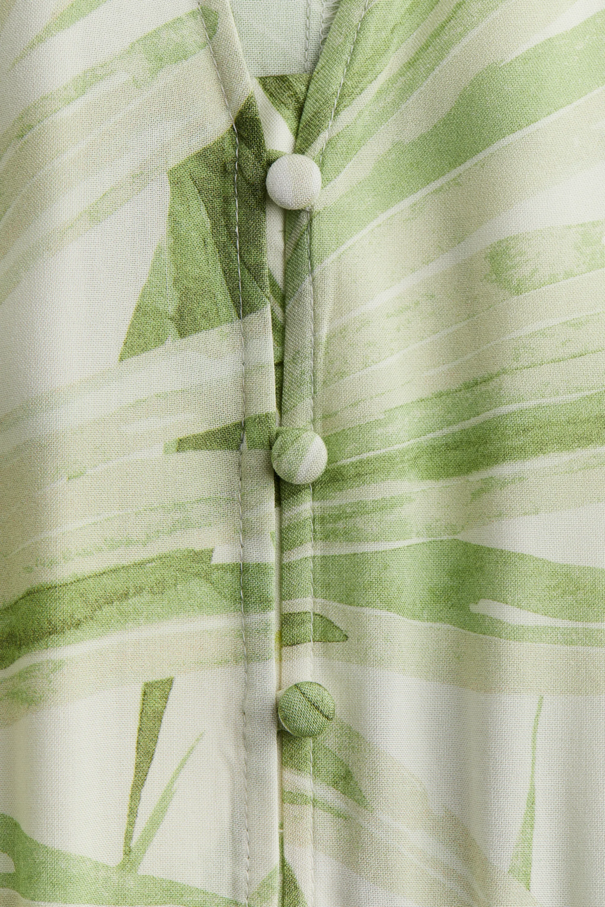 Robe chemise avec ceinture à nouer - Blanc/feuilles de palmier