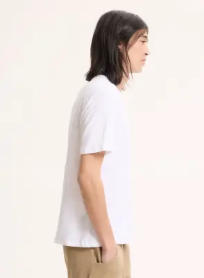 T-shirt Blanc Col Rond Manches Courtes en Lin / Elasthanne — photo 3