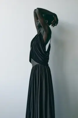 Top à effet drapé avec bretelles fines - Marron foncé — photo 2