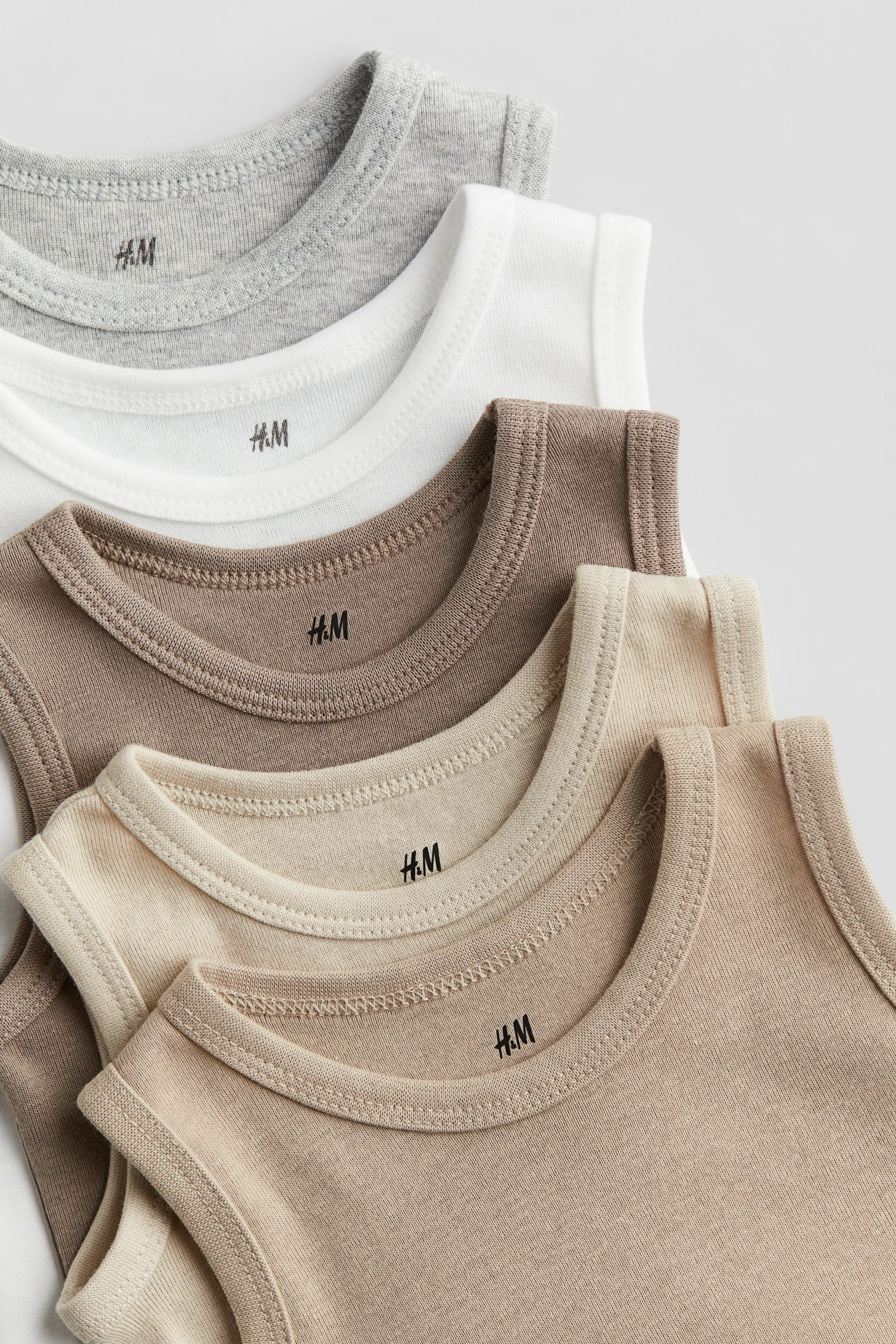 Lot de 5 bodies en coton - Beige clair/gris clair chiné