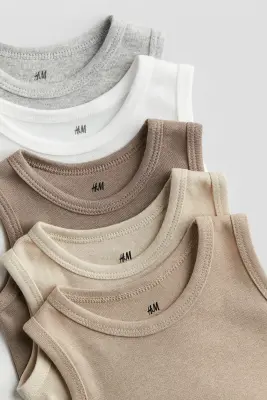 Lot de 5 bodies en coton - Beige clair/gris clair chiné — photo 1