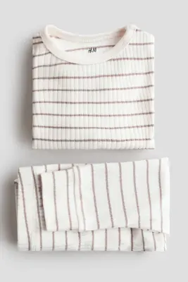 Ensemble côtelé en coton - Beige/rayures beige foncé — photo 2