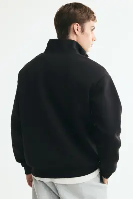Sweat Relaxed Fit avec col zippé - Noir — photo 4