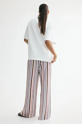 Pantalon à cordon en maille - Crème/rayé — photo 2