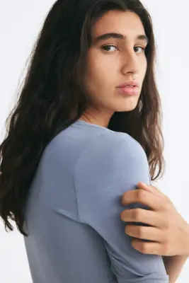 Top à encolure en V en viscose - Bleu ancien — photo 3