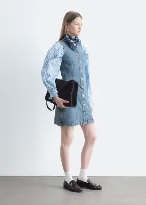 Robe boutonnée à l’avant en denim - Bleu — photo 4