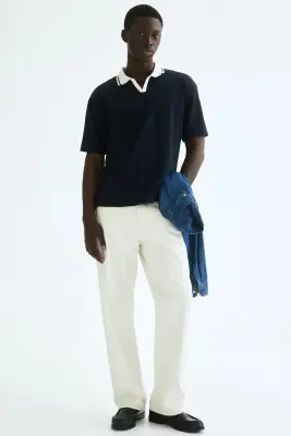 Relaxed Fit Textured-knit polo shirt - Bleu marine — photo 2