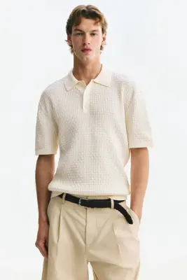 Polo Regular Fit en maille de coton - Crème — photo 2
