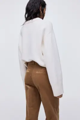 Pantalon bootcut en velours côtelé - Beige foncé — photo 4