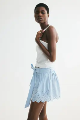 Short en coton avec ceinture - Bleu clair — photo 2