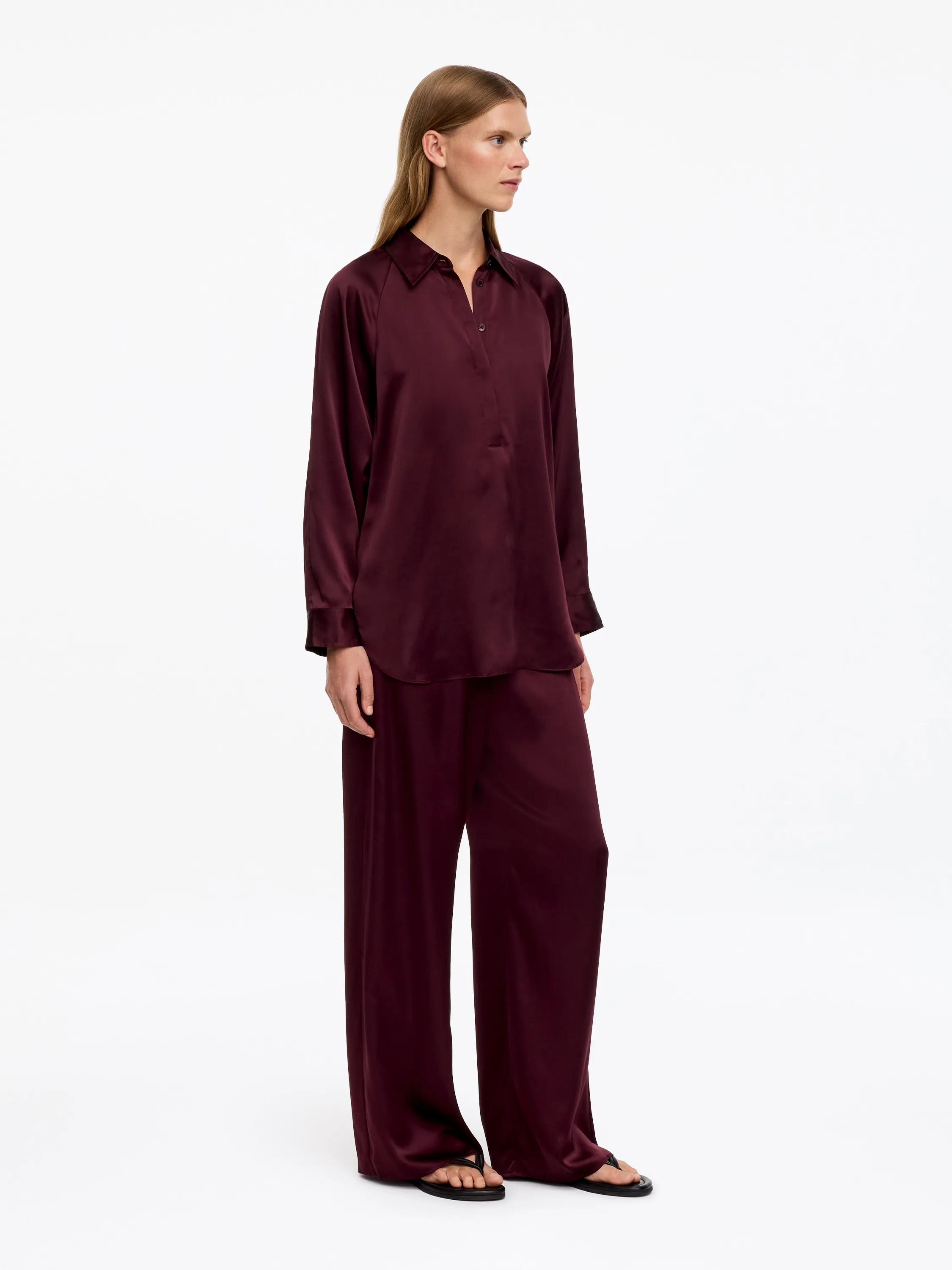 Chemise en satin de soie - Rouge foncé