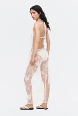 Robe dos nu façon crochet avec perles fantaisie - Crème — photo 1