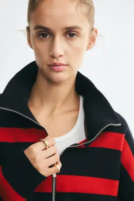 Pull à col zippé - Bleu marine/rayé — photo 3
