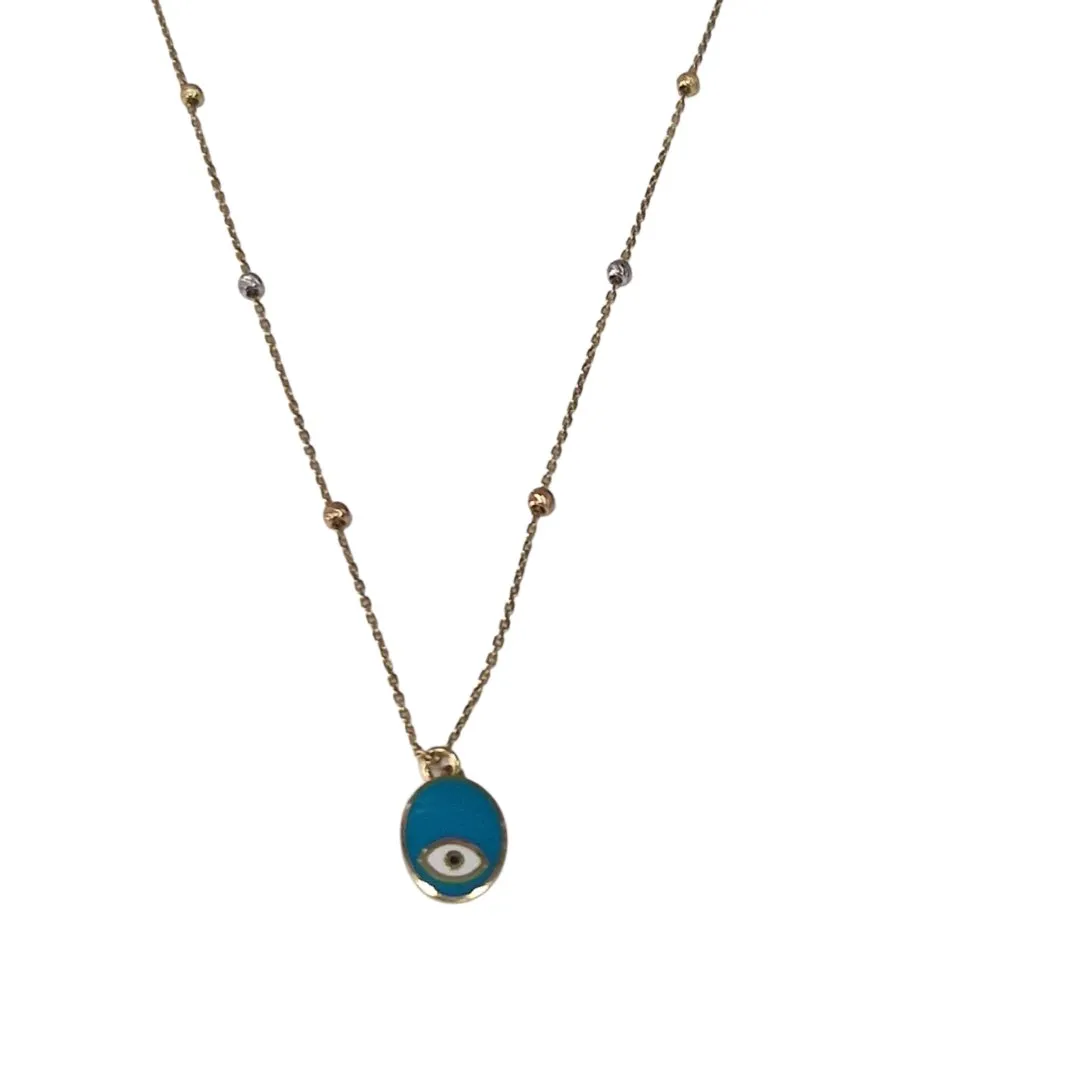 Chaine jaune pendentif oeil bleu