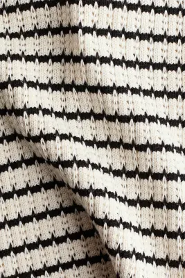 Ensemble 2 pièces en maille de coton ajourée - Crème/rayures noires — photo 3