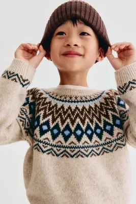 Pull en maille jacquard - Beige clair/motif — photo 1