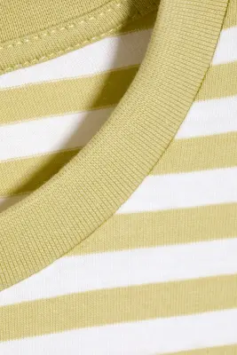 T-shirt en coton à manches longues - Vert lime poudré rayé — photo 3