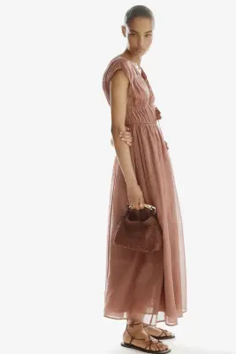 Robe en ramie avec cordons de serrage - Marron — photo 2