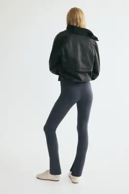 Pantalon en nylon avec détail de ceinture - Bleu foncé — photo 4