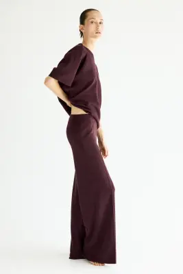 Pantalon large en maille fine - Bordeaux — photo 3