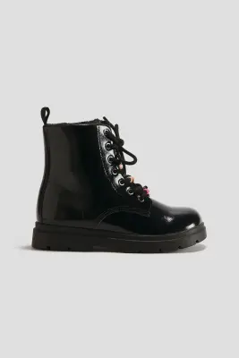Bottines à lacets chaudement doublées - Noir — photo 1