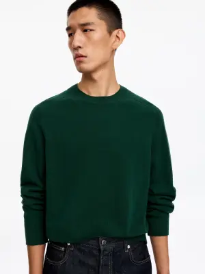 Pull en maille fine en laine - Vert foncé — photo 3