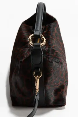 Sac crossbody en cuir - Marron foncé/imitation léopard — photo 2