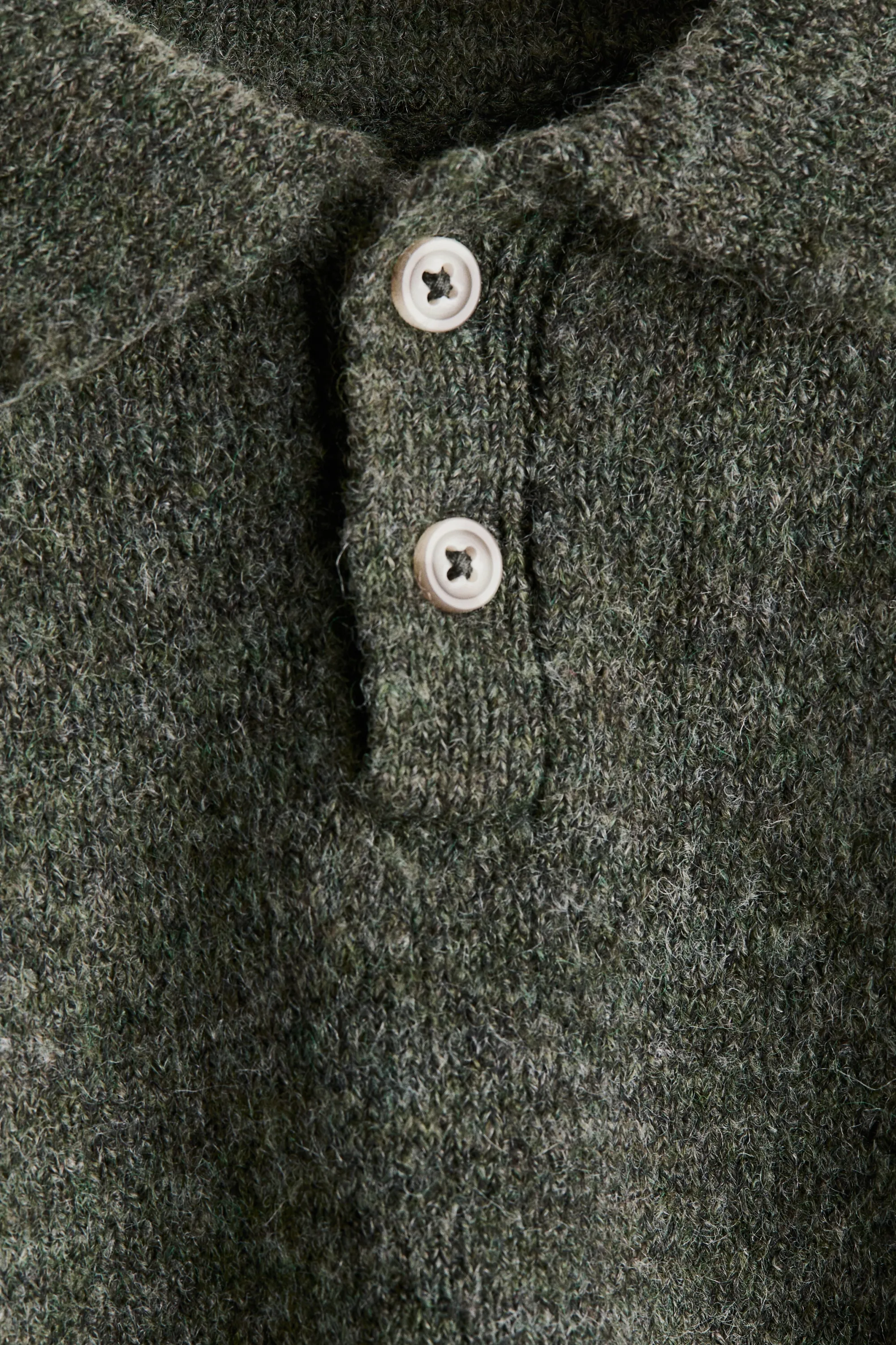 Pull façon polo en maille fine - Vert foncé