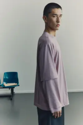 T-shirt à effet superposé en coton pima - Rose ancien — photo 2