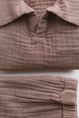 Ensemble 2 pièces en mousseline de coton - Marron — photo 3