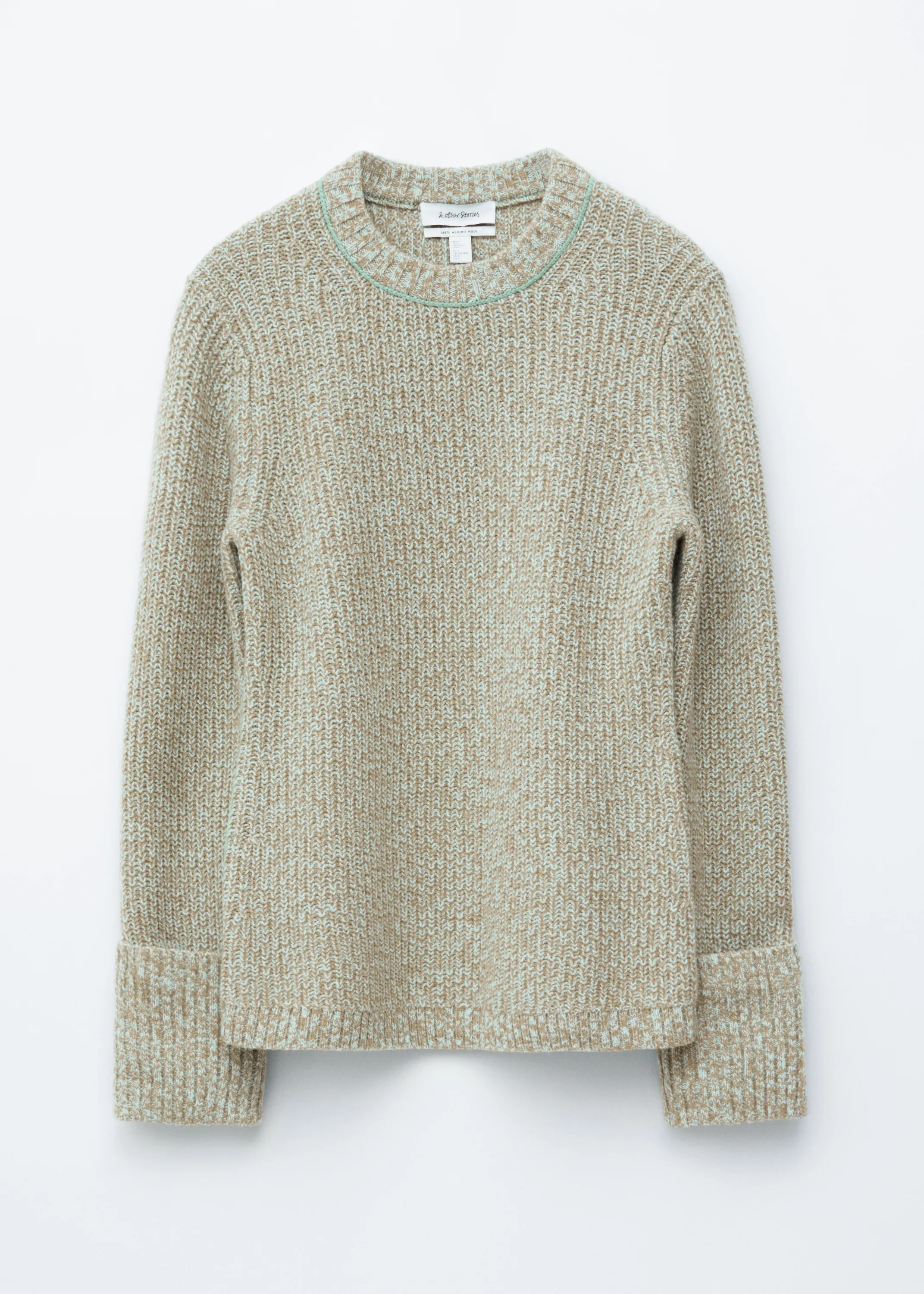 Pull en laine mérinos à surpiqûres - Turquoise chiné