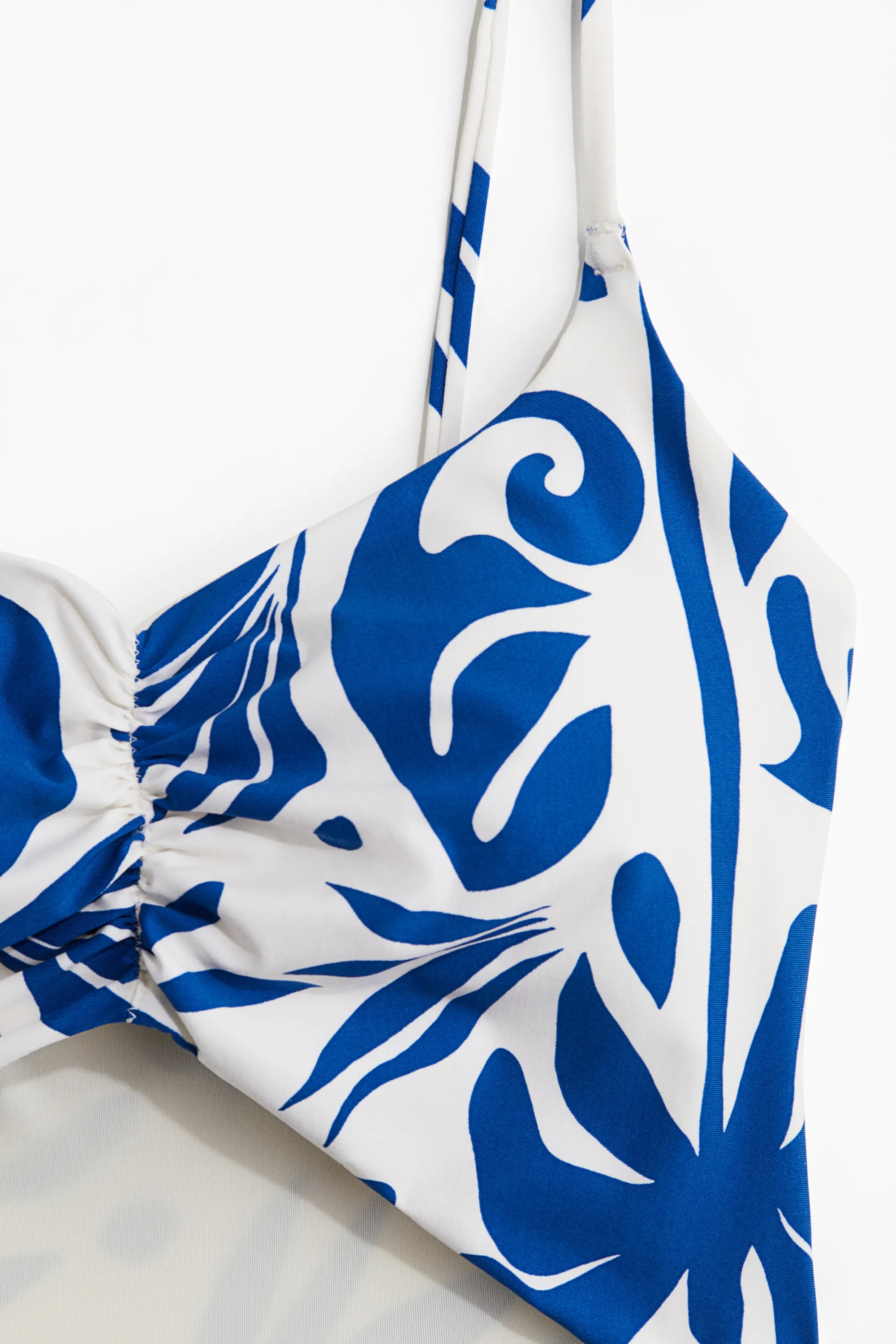 Maillot de bain paddé High leg - Blanc/motif bleu