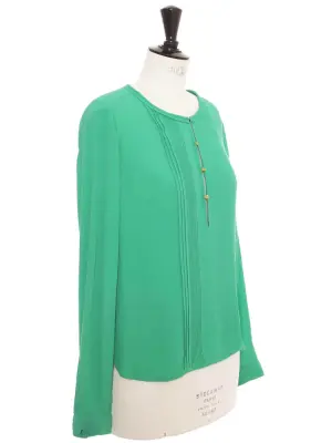 Blouse manches longues col rond en crêpe vert prairie Prix boutique 310€ Taille 38 — photo 4