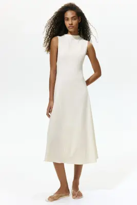 Robe froissée avec encolure bateau - Crème — photo 1