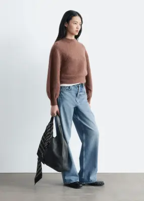 Pull en mélange d’alpaga à manches bouffantes - Marron Clair — photo 4