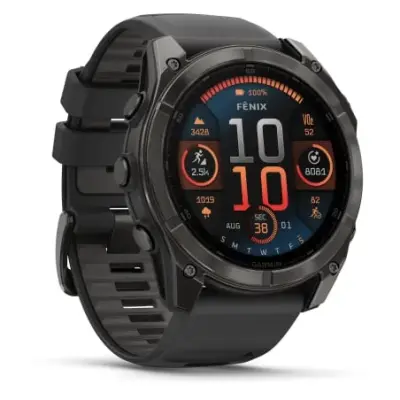 Garmin Fenix 8 Amoled 51mm Verre Sapphire lunette Carbon Gray DLC bracelet noir/gris galet 010-02905-21 — photo 2