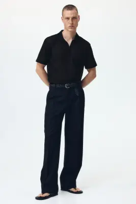 Polo Regular Fit en maille ajourée - Noir — photo 1