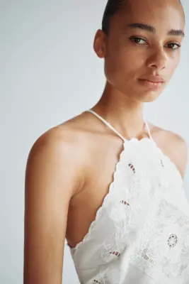 Robe évasée avec broderie anglaise - Blanc — photo 2