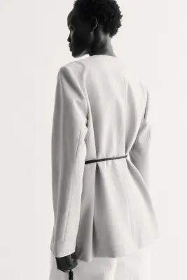 Blazer oversize avec ceinture à nouer - Beige — photo 1