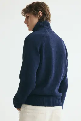 Gilet zippé Relaxed Fit en fil chenille - Bleu foncé — photo 3
