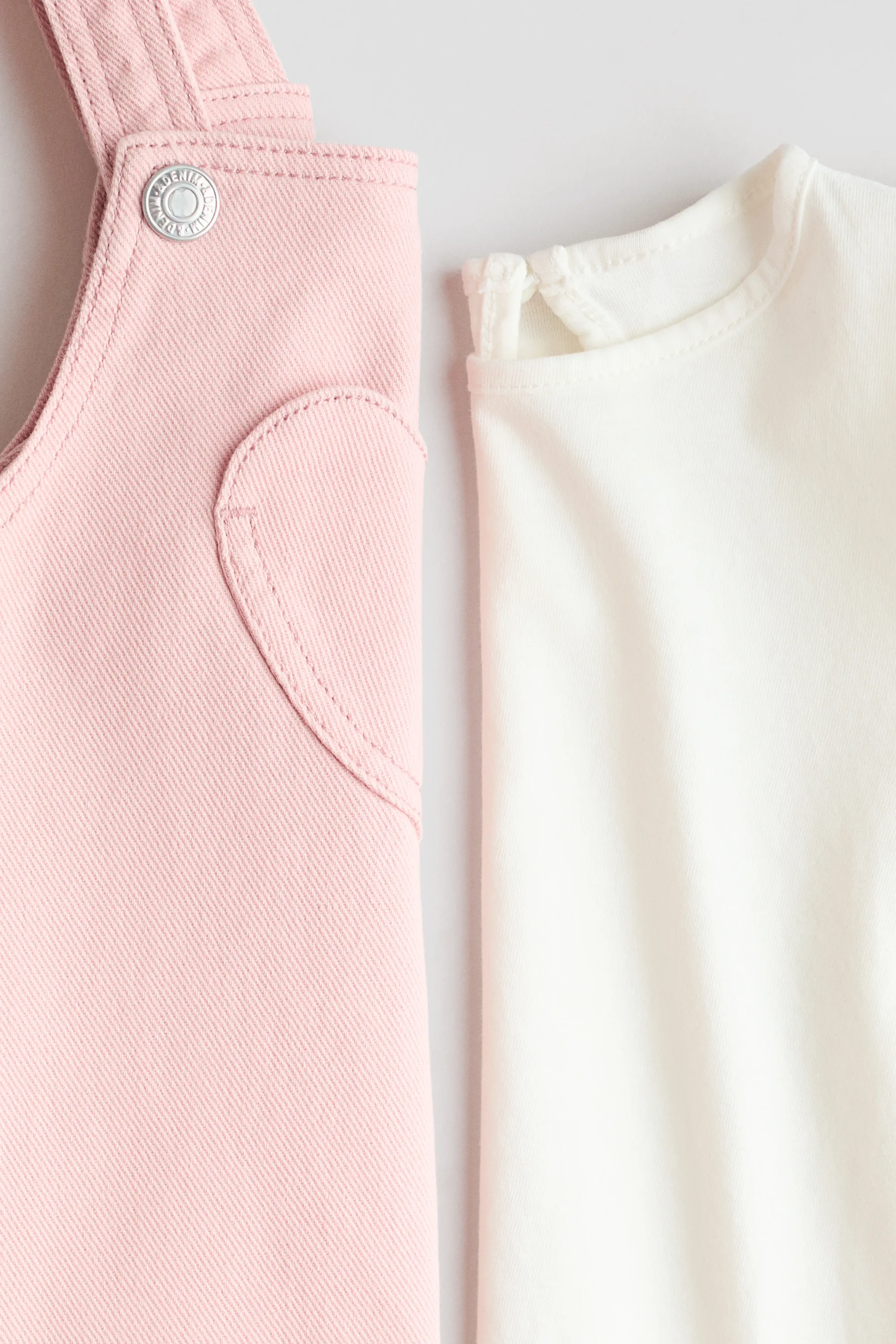 Ensemble 2 pièces en coton - Rose clair/blanc