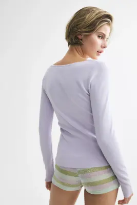 Top en maille avec encolure dégagée - Violet clair — photo 2