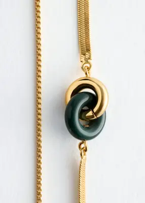 Collier à double chaîne - Doré/Vert — photo 1