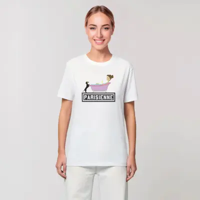 T-SHIRT COTON BIO IMPRIMÉ - PARISIENNE BAIN - BLANC — photo 3