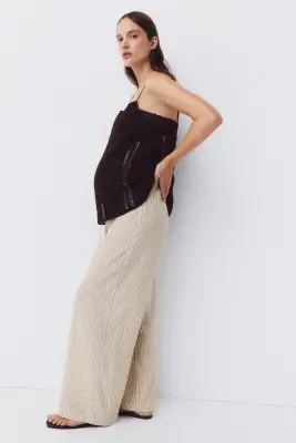 MAMA Pantalon texturé avec cordon de serrage - Beige clair/rayé — photo 3
