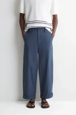 PANTALON DROIT DÉCONTRACTÉ À REVERS - BLEU MARINE — photo 4