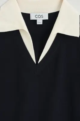 POLO SUPERPOSÉ EN LAINE MÉRINOS - MARINE / BLANC — photo 5